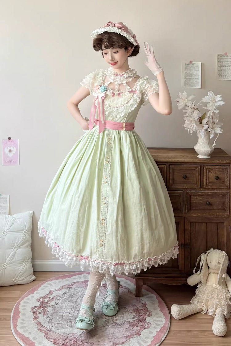 Lolita Jumper Skirt - Sakura’s Spring Resonance, Green, Long Version, Long Length - additional product view 2