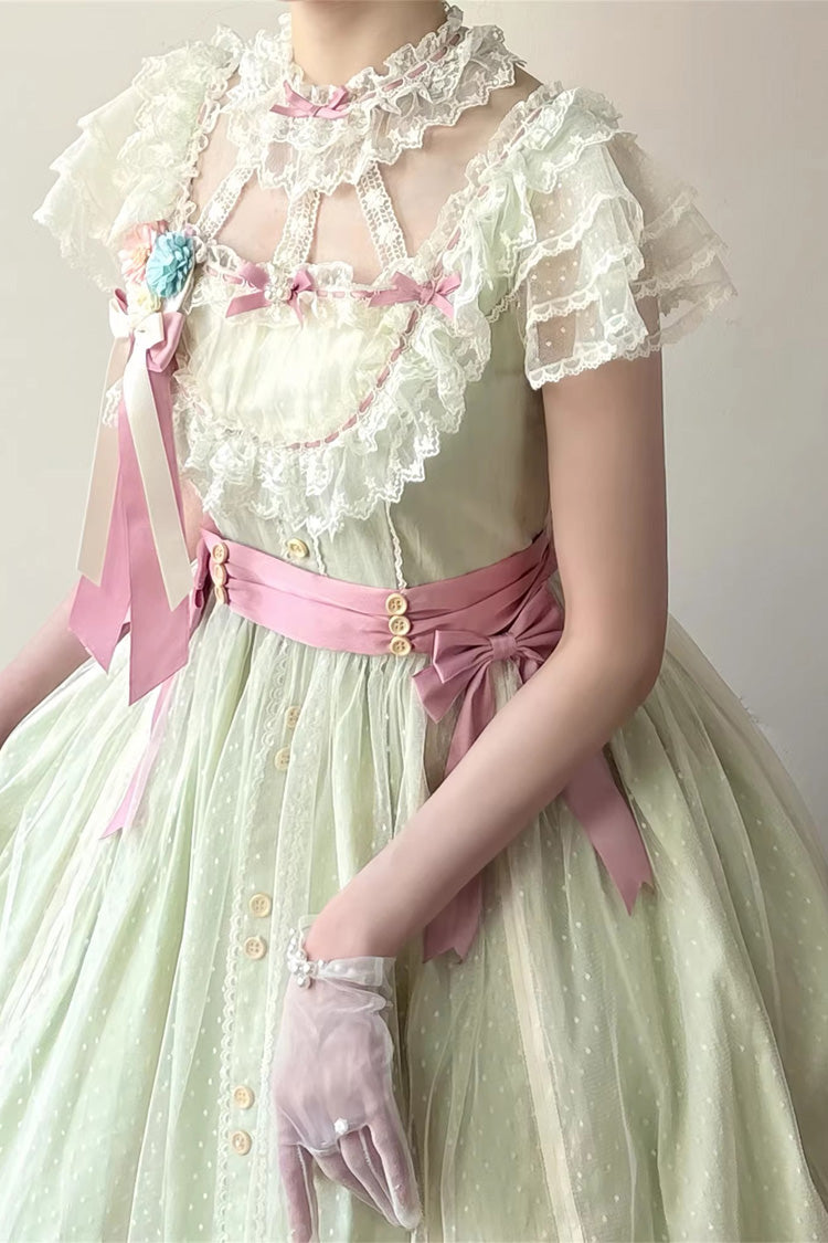 Lolita Jumper Skirt - Sakura’s Spring Resonance, Green, Long Version, Long Length - additional product view 3