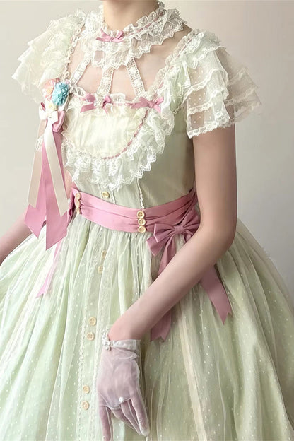 Lolita Jumper Skirt - Sakura’s Spring Resonance, Green, Long Version, Long Length - additional product view 3