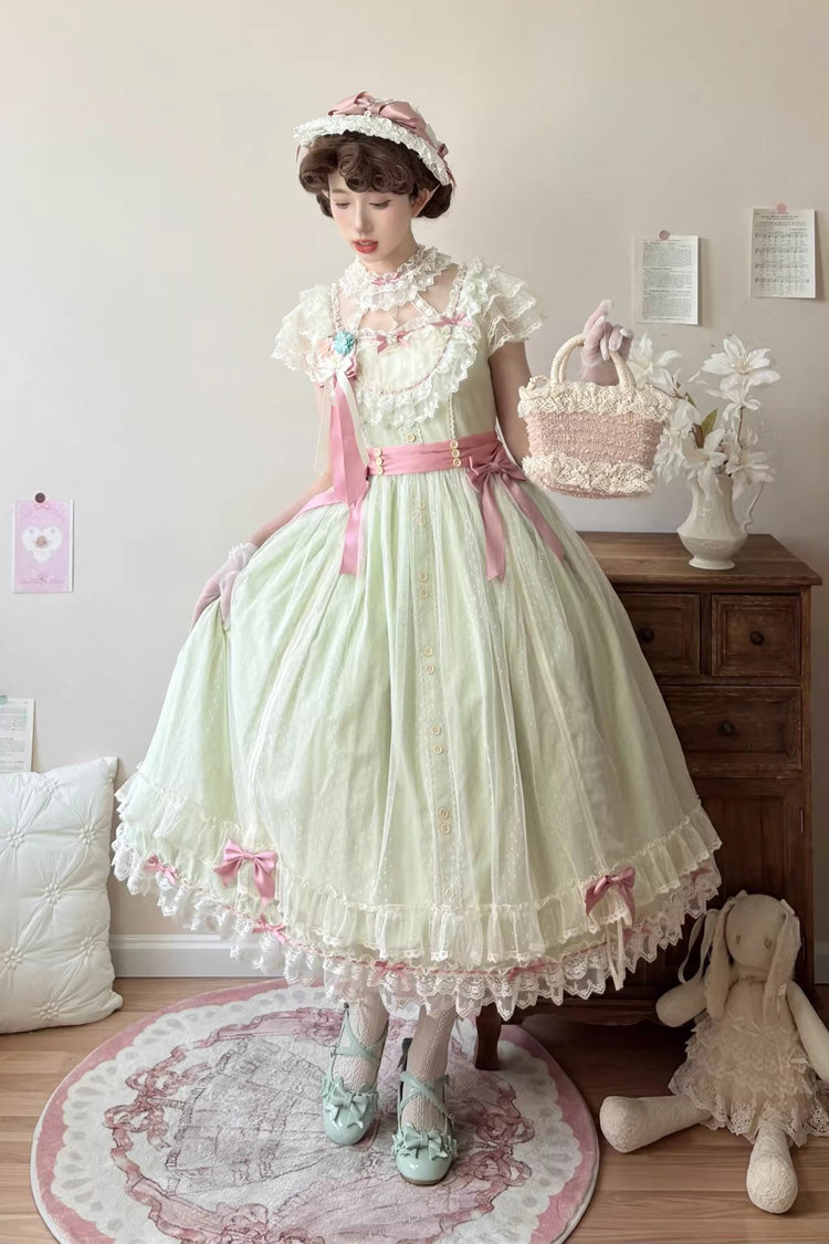 Lolita Jumper Skirt - Sakura’s Spring Resonance, Green, Long Version, Long Length - additional product view 4