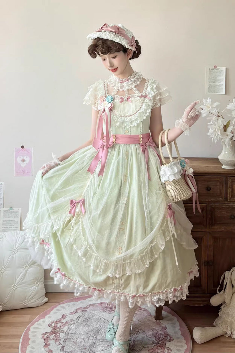 Lolita Jumper Skirt - Sakura’s Spring Resonance, Green, Long Version, Long Length - additional product view 5