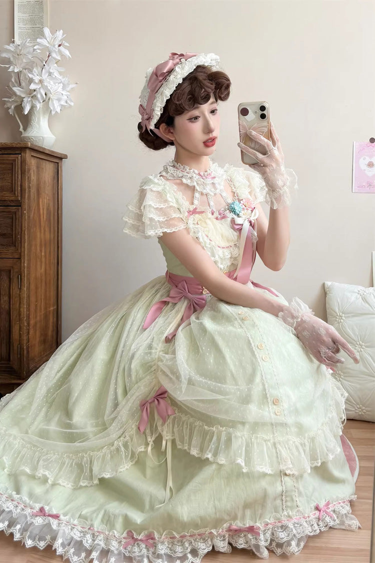 Lolita Jumper Skirt - Sakura’s Spring Resonance, Green, Long Version, Long Length - additional product view 6