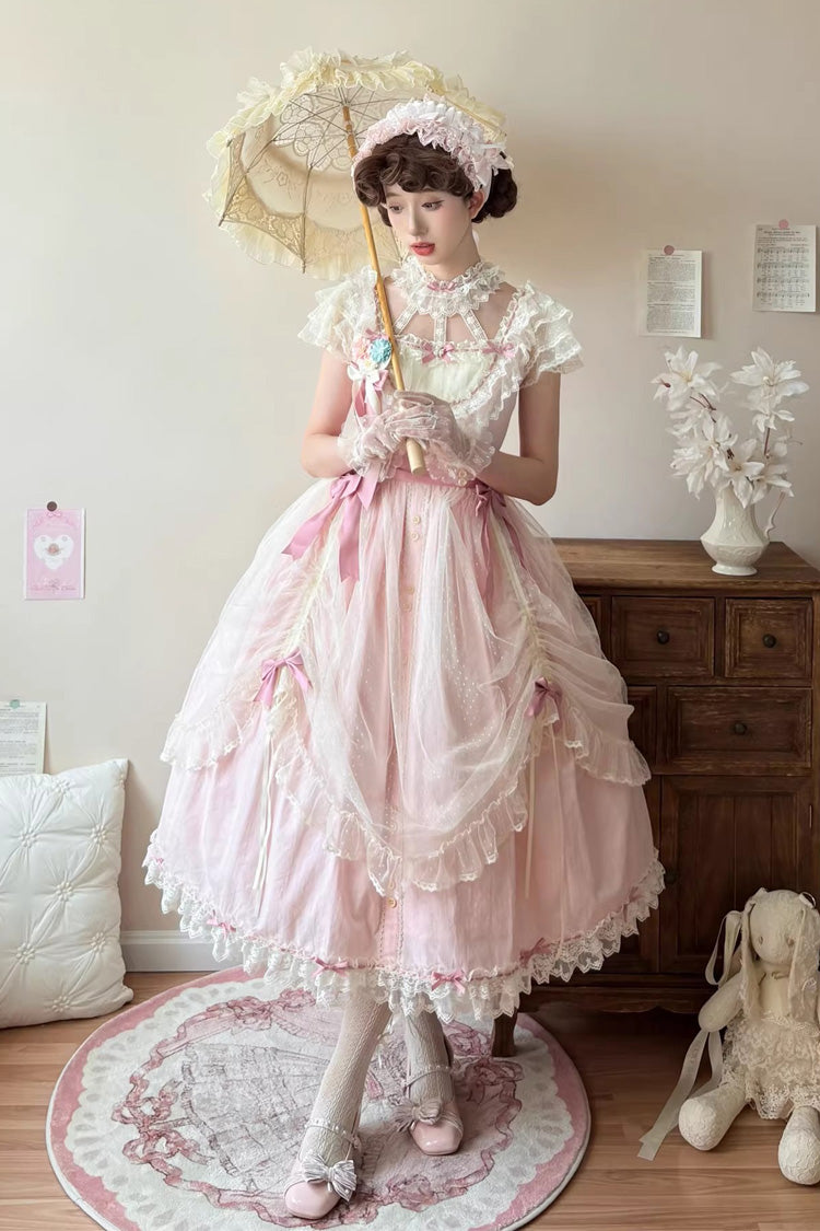 Lolita Jumper Skirt - Sakura’s Spring Resonance, Pink, Long Version, Long Length - main product image