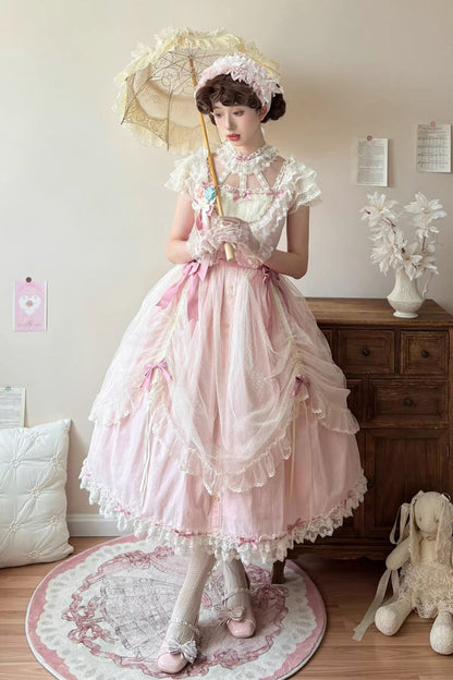 Lolita Jumper Skirt - Sakura’s Spring Resonance, Pink, Long Version, Long Length - main product image