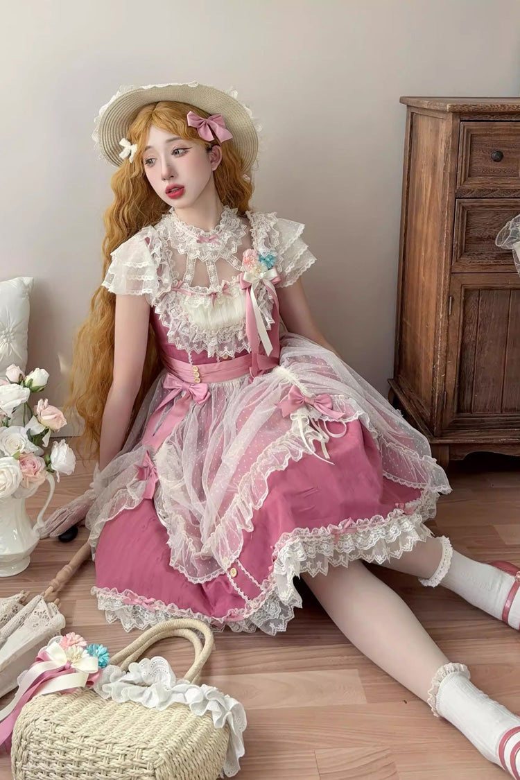 Lolita Jumper Skirt - Sakura’s Spring Resonance, Red, Short Version, Short Length - additional product view 2