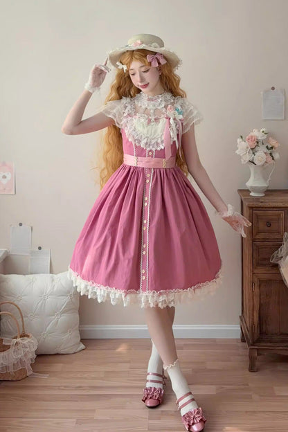 Lolita Jumper Skirt - Sakura’s Spring Resonance, Red, Short Version, Short Length - additional product view 3