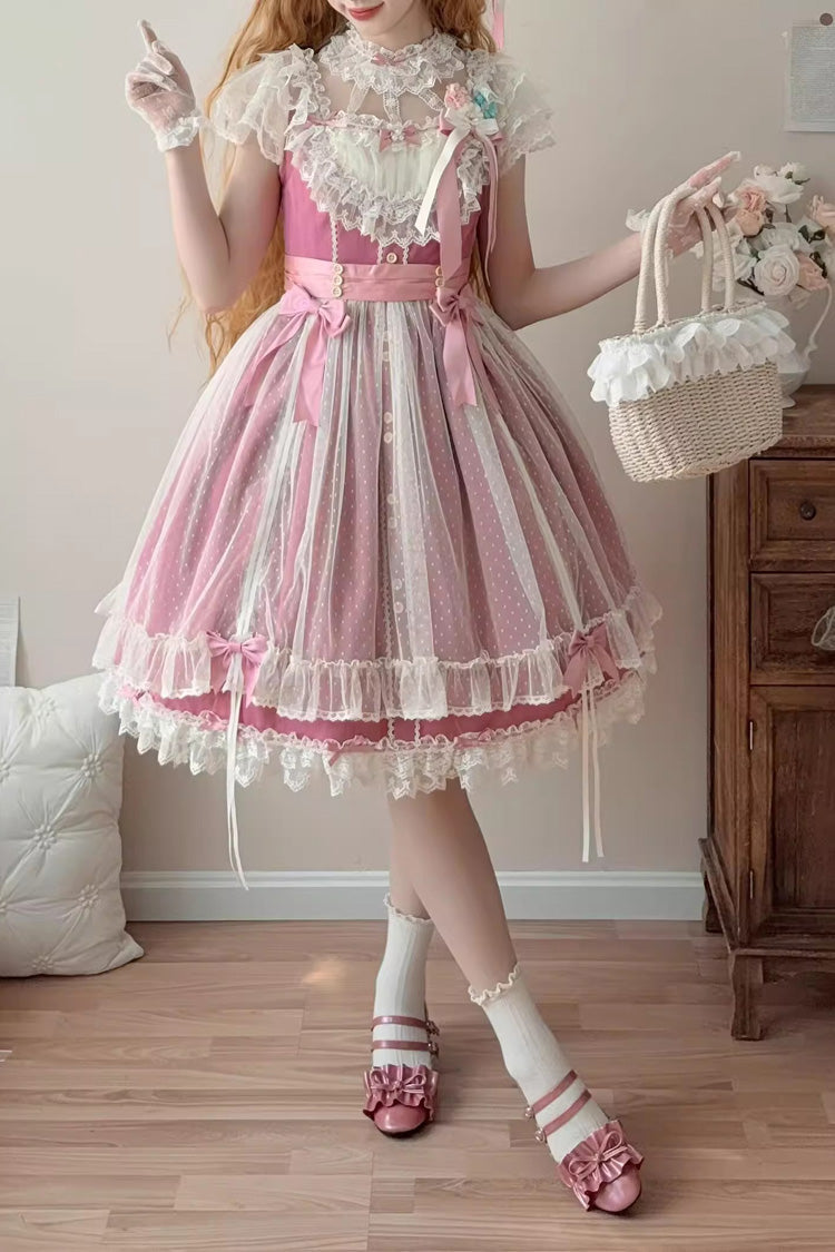 Lolita Jumper Skirt - Sakura’s Spring Resonance, Red, Short Version, Short Length - additional product view 4