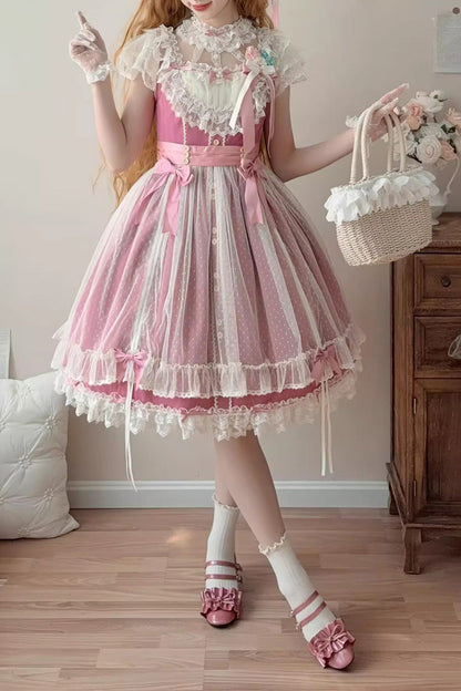 Lolita Jumper Skirt - Sakura’s Spring Resonance, Red, Short Version, Short Length - additional product view 4