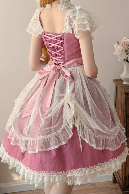Lolita Jumper Skirt - Sakura’s Spring Resonance, Red, Short Version, Short Length - additional product view 7
