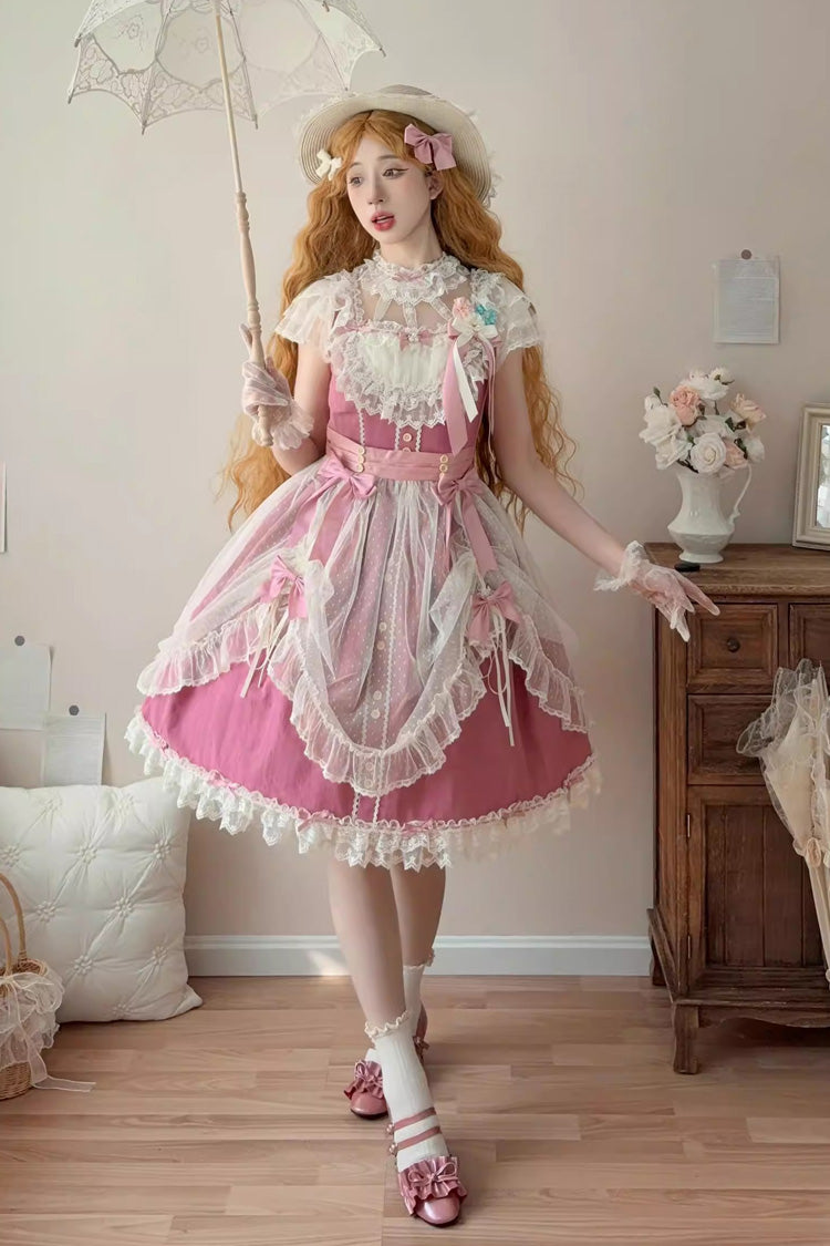 Lolita Jumper Skirt - Sakura’s Spring Resonance, Red, Short Version, Short Length - main product image
