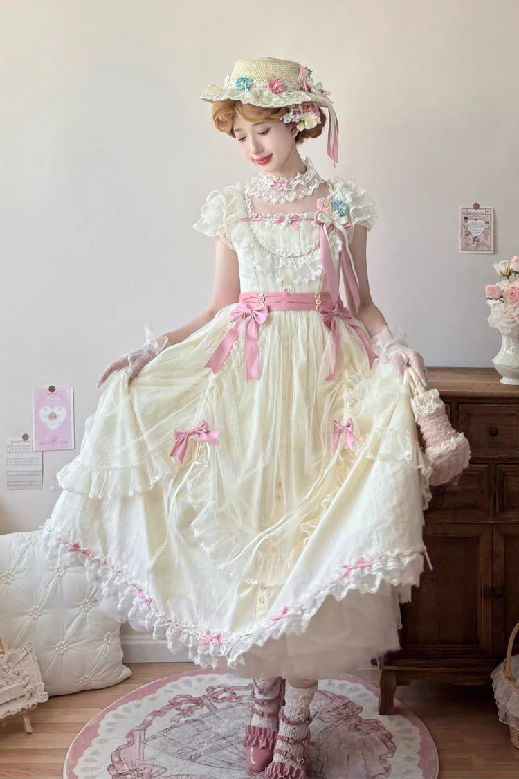 Lolita Jumper Skirt - Sakura’s Spring Resonance, Yellow, Long Version, Long Length - additional product view 2