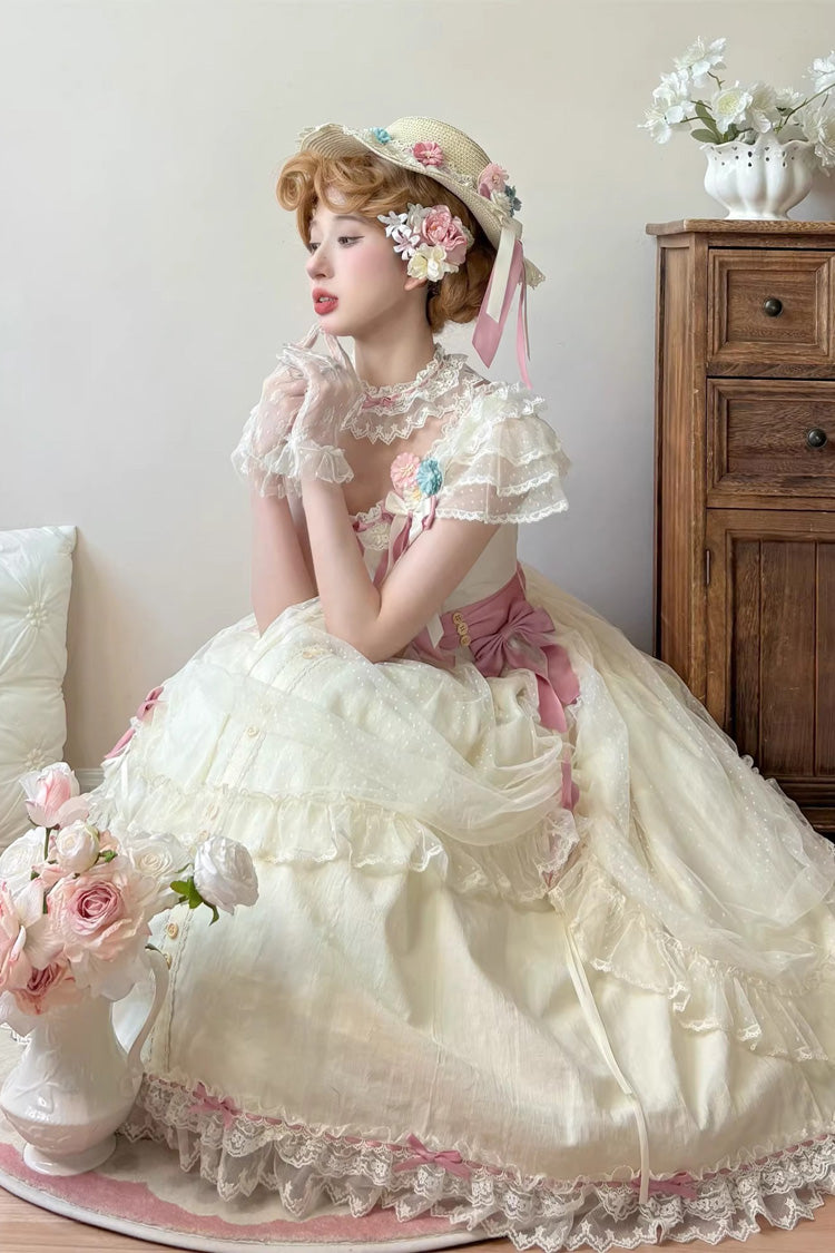 Lolita Jumper Skirt - Sakura’s Spring Resonance, Yellow, Long Version, Long Length - additional product view 3