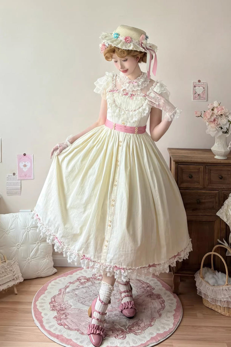 Lolita Jumper Skirt - Sakura’s Spring Resonance, Yellow, Long Version, Long Length - additional product view 4