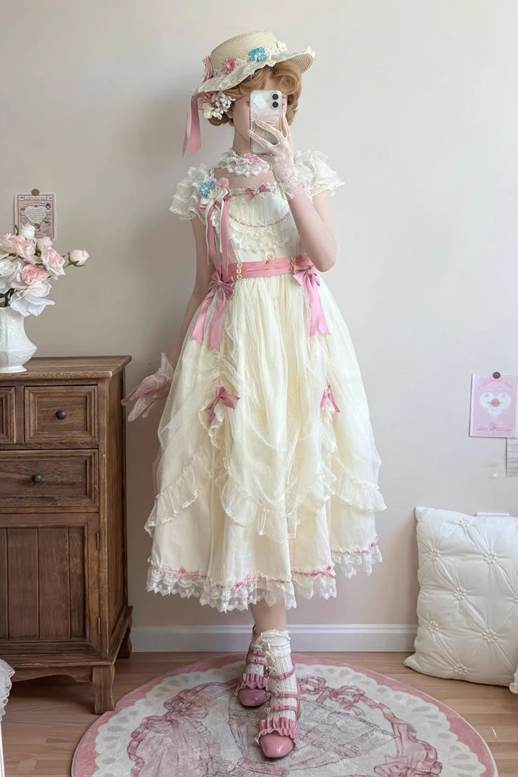 Lolita Jumper Skirt - Sakura’s Spring Resonance, Yellow, Long Version, Long Length - additional product view 5