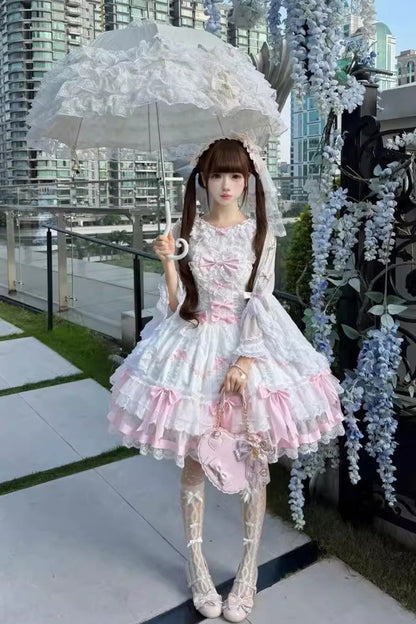 Lolita Jumper Skirt - Scarlet Heart Cocoa, 2 Colors, Layered, Sweet Style, Bow Detail - additional product view 2