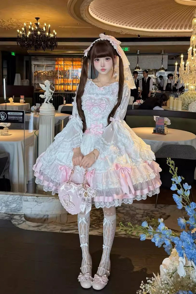 Lolita Jumper Skirt - Scarlet Heart Cocoa, 2 Colors, Layered, Sweet Style, Bow Detail - additional product view 4