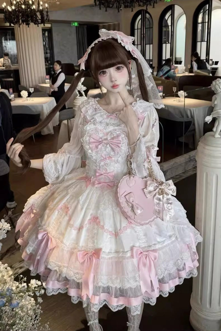 Lolita Jumper Skirt - Scarlet Heart Cocoa, 2 Colors, Layered, Sweet Style, Bow Detail - additional product view 5
