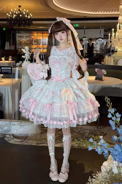 Lolita Jumper Skirt - Scarlet Heart Cocoa, 2 Colors, Layered, Sweet Style, Bow Detail - additional product view 6