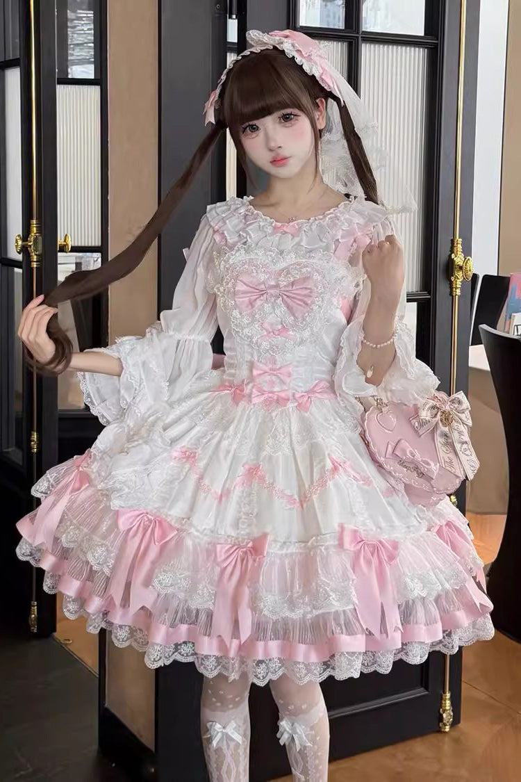 Lolita Jumper Skirt - Scarlet Heart Cocoa, 2 Colors, Layered, Sweet Style, Bow Detail - main product image