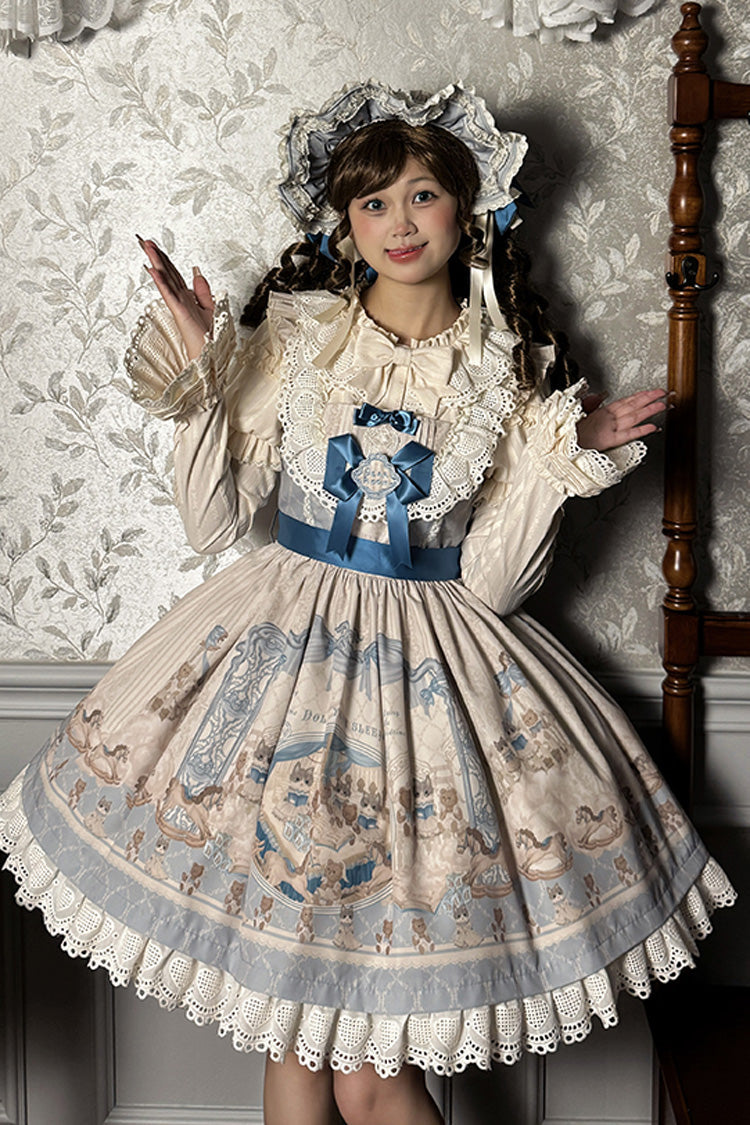Lolita Jumper Skirt - Sea Salt Fairy Tale Doll, 2 Colors, Sweet Style, Bow Detail, Ruffled - XS Blue / S Blue / M Blue option