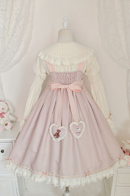Lolita Jumper Skirt - Sheep & Bear Print Alice Girl, Pink, Sweet Style, Bow Detail - additional product view 3