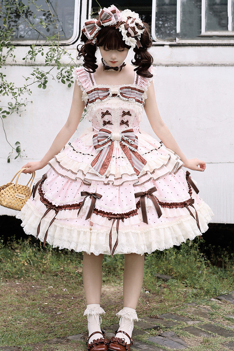 Lolita Jumper Skirt - Shengqiao Tata, Pink, Lace Trim, Ruffled, Printed - additional product view 2