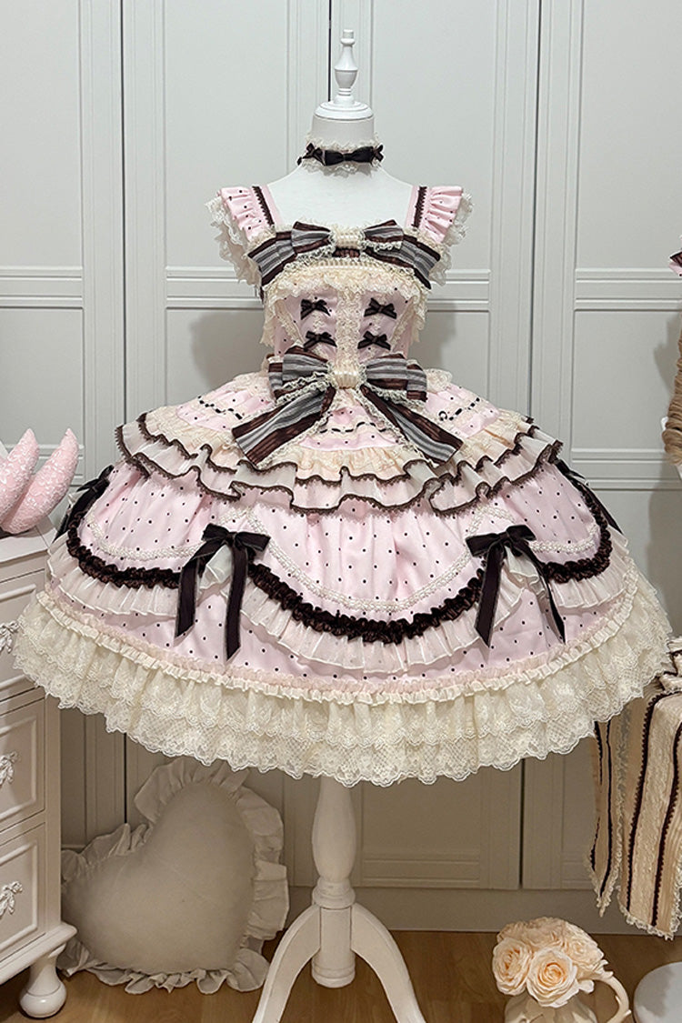 Lolita Jumper Skirt - Shengqiao Tata, Pink, Lace Trim, Ruffled, Printed - additional product view 3