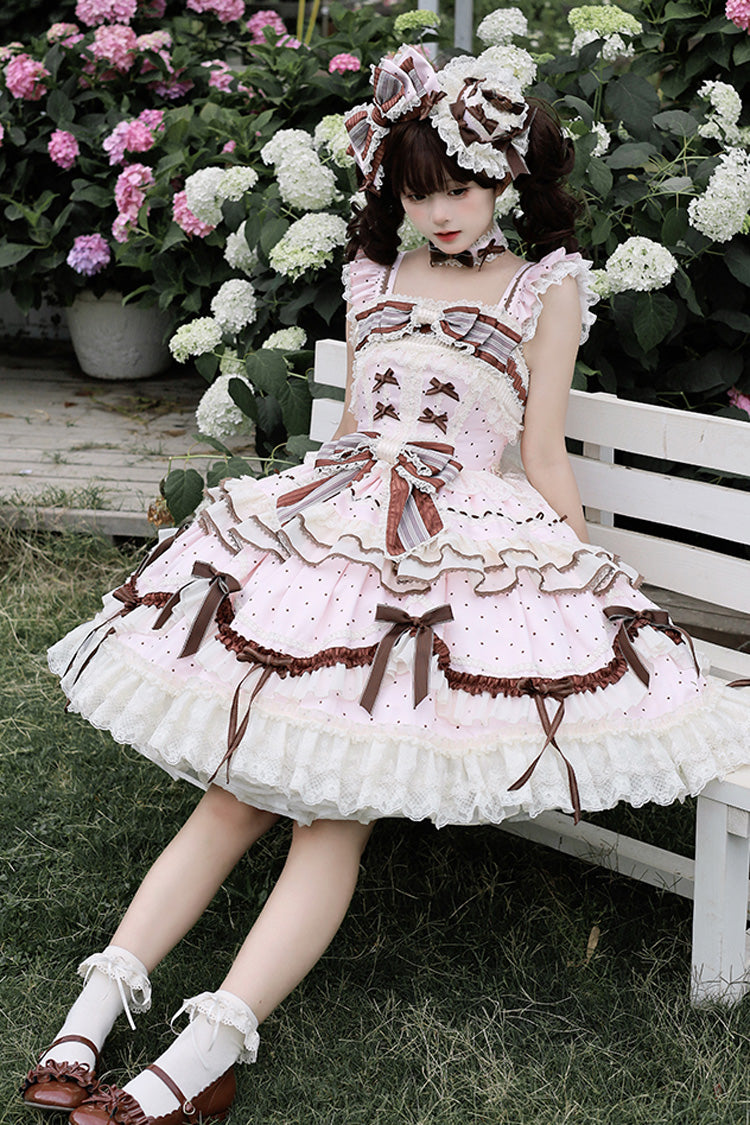 Lolita Jumper Skirt - Shengqiao Tata, Pink, Lace Trim, Ruffled, Printed - additional product view 4