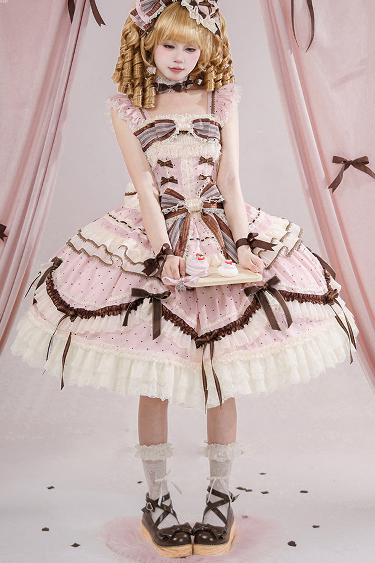 Lolita Jumper Skirt - Shengqiao Tata, Pink, Lace Trim, Ruffled, Printed - additional product view 5