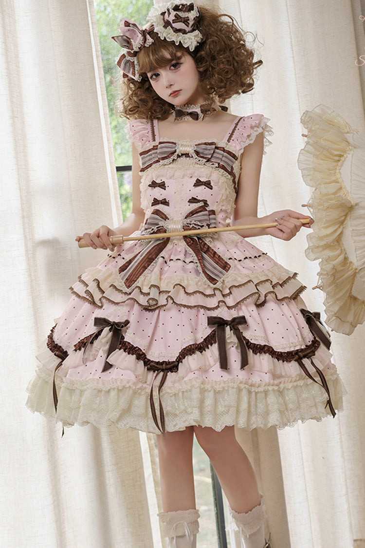Lolita Jumper Skirt - Shengqiao Tata, Pink, Lace Trim, Ruffled, Printed - additional product view 7