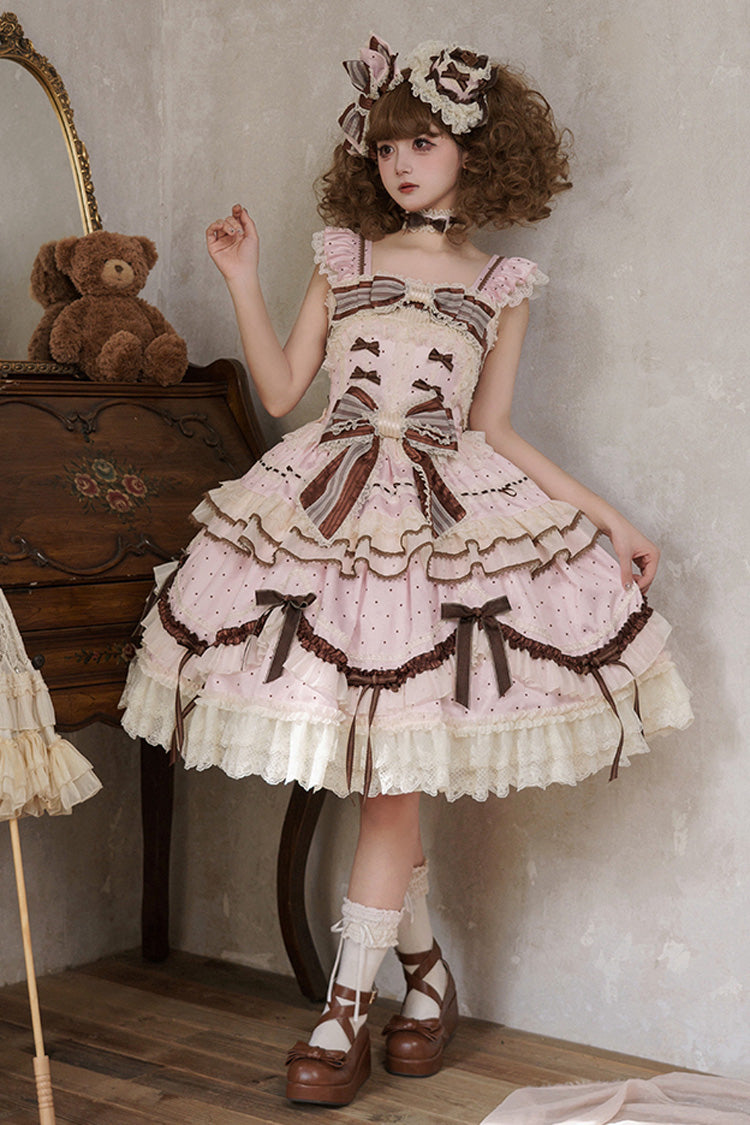 Lolita Jumper Skirt - Shengqiao Tata, Pink, Lace Trim, Ruffled, Printed - additional product view 8