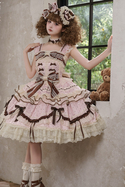 Lolita Jumper Skirt - Shengqiao Tata, Pink, Lace Trim, Ruffled, Printed - additional product view 9