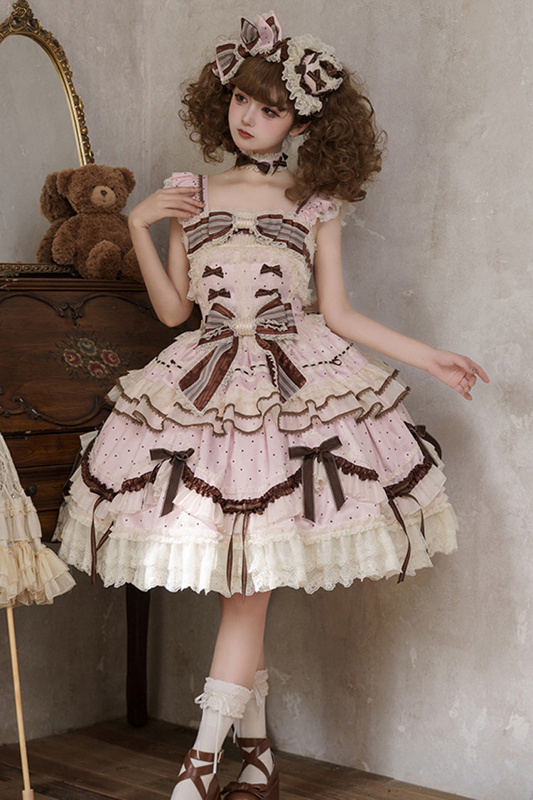 Lolita Jumper Skirt - Shengqiao Tata, Pink, Lace Trim, Ruffled, Printed - additional product view 10