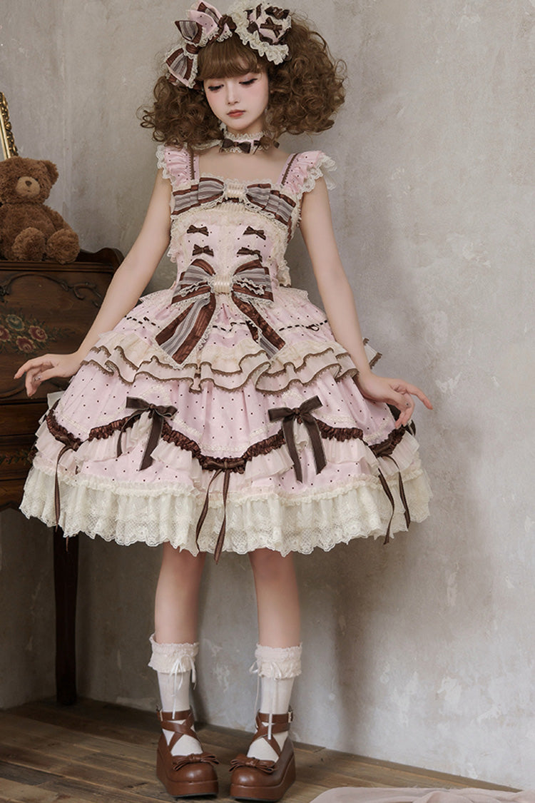 Lolita Jumper Skirt - Shengqiao Tata, Pink, Lace Trim, Ruffled, Printed - additional product view 11