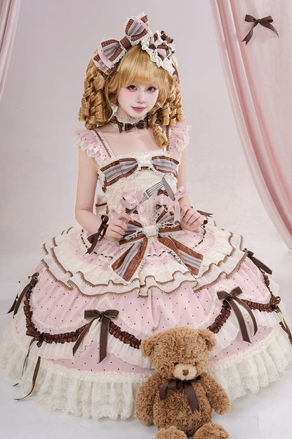 Lolita Jumper Skirt - Shengqiao Tata, Pink, Lace Trim, Ruffled, Printed - additional product view 12