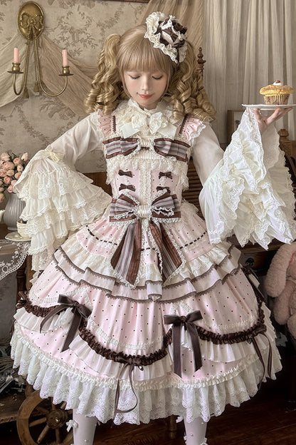 Lolita Jumper Skirt - Shengqiao Tata, Pink, Lace Trim, Ruffled, Printed - additional product view 13