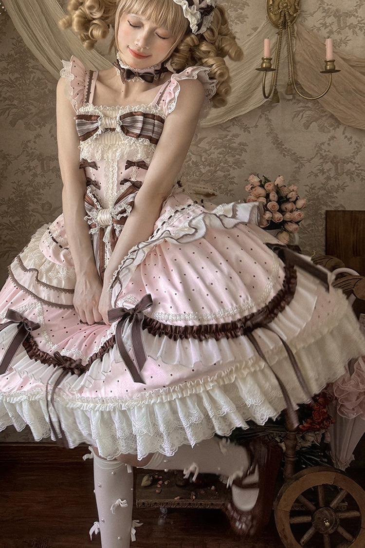 Lolita Jumper Skirt - Shengqiao Tata, Pink, Lace Trim, Ruffled, Printed - additional product view 16