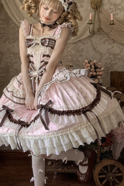 Lolita Jumper Skirt - Shengqiao Tata, Pink, Lace Trim, Ruffled, Printed - additional product view 16