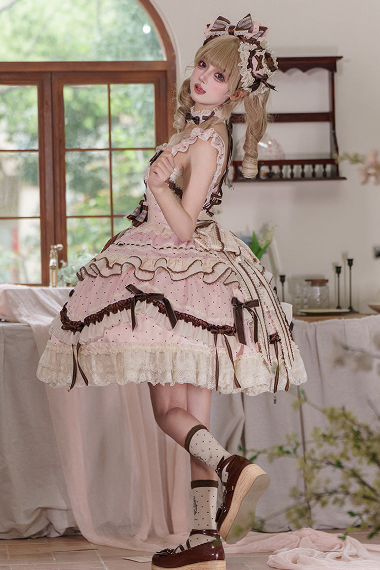 Lolita Jumper Skirt - Shengqiao Tata, Pink, Lace Trim, Ruffled, Printed - additional product view 17