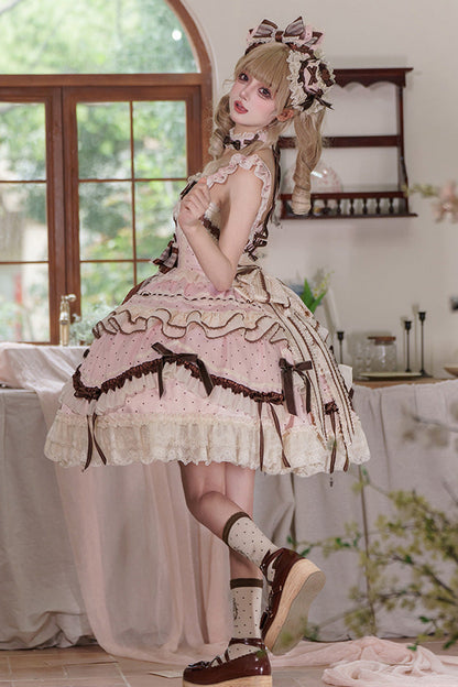Lolita Jumper Skirt - Shengqiao Tata, Pink, Lace Trim, Ruffled, Printed - additional product view 17