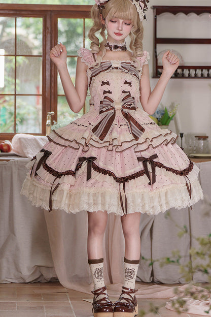 Lolita Jumper Skirt - Shengqiao Tata, Pink, Lace Trim, Ruffled, Printed - additional product view 18