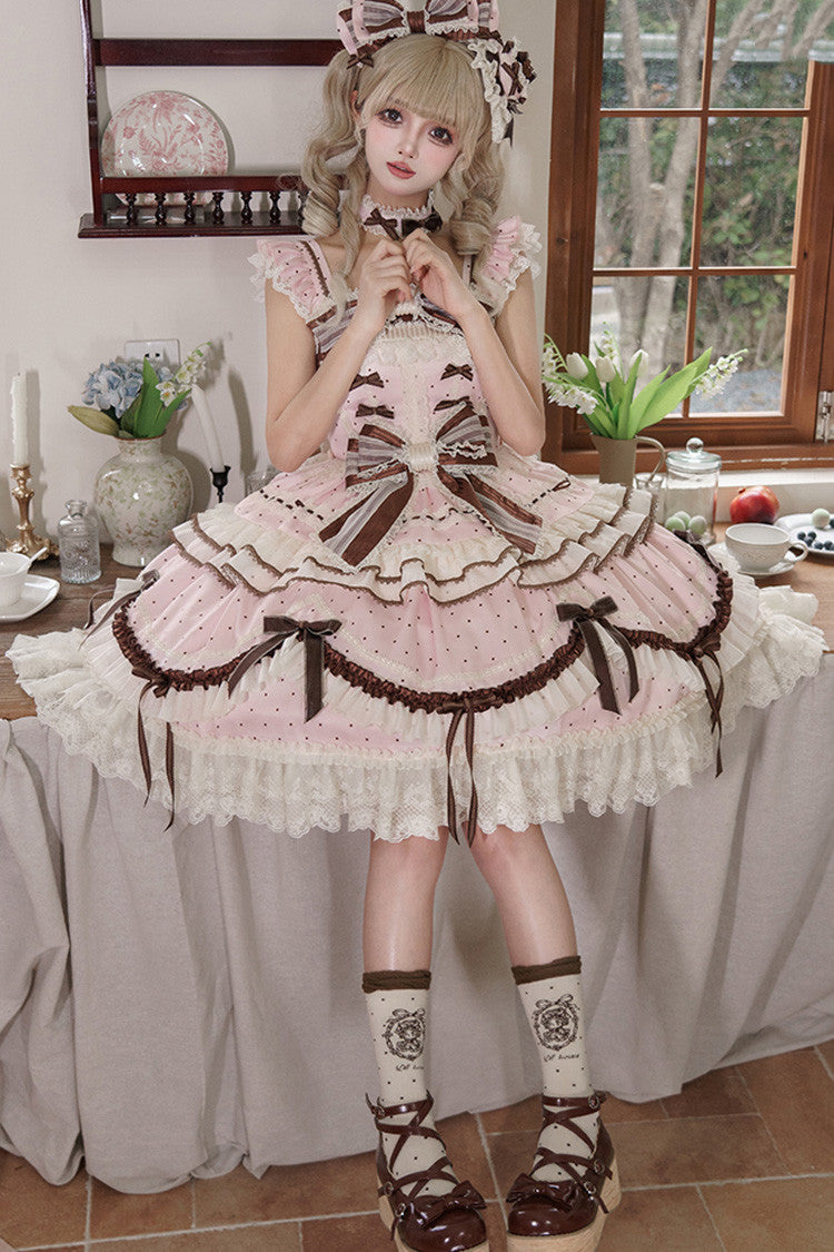 Lolita Jumper Skirt - Shengqiao Tata, Pink, Lace Trim, Ruffled, Printed - additional product view 19