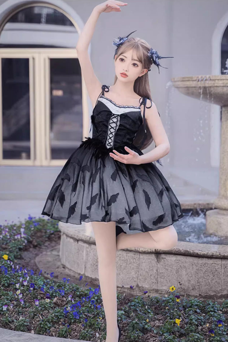 Lolita Jumper Skirt - Silent Melody Elegant Black Swan, Black, Gothic Style, Printed - additional product view 2