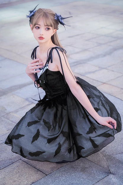 Lolita Jumper Skirt - Silent Melody Elegant Black Swan, Black, Gothic Style, Printed - additional product view 3