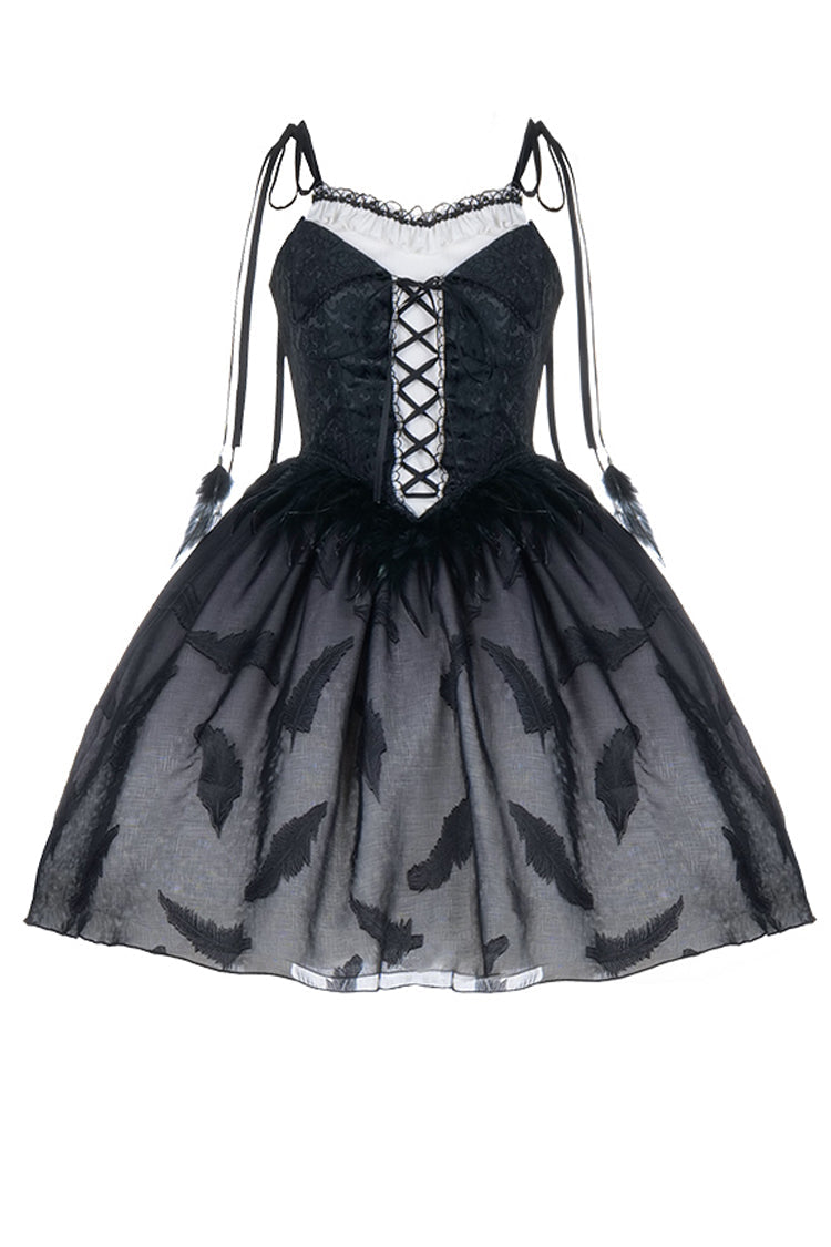 Lolita Jumper Skirt - Silent Melody Elegant Black Swan, Black, Gothic Style, Printed - additional product view 5