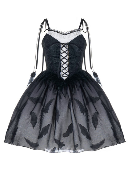 Lolita Jumper Skirt - Silent Melody Elegant Black Swan, Black, Gothic Style, Printed - additional product view 5