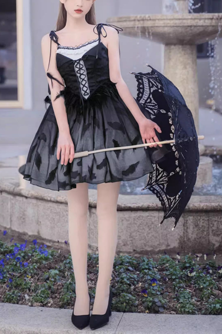 Lolita Jumper Skirt - Silent Melody Elegant Black Swan, Black, Gothic Style, Printed - main product image