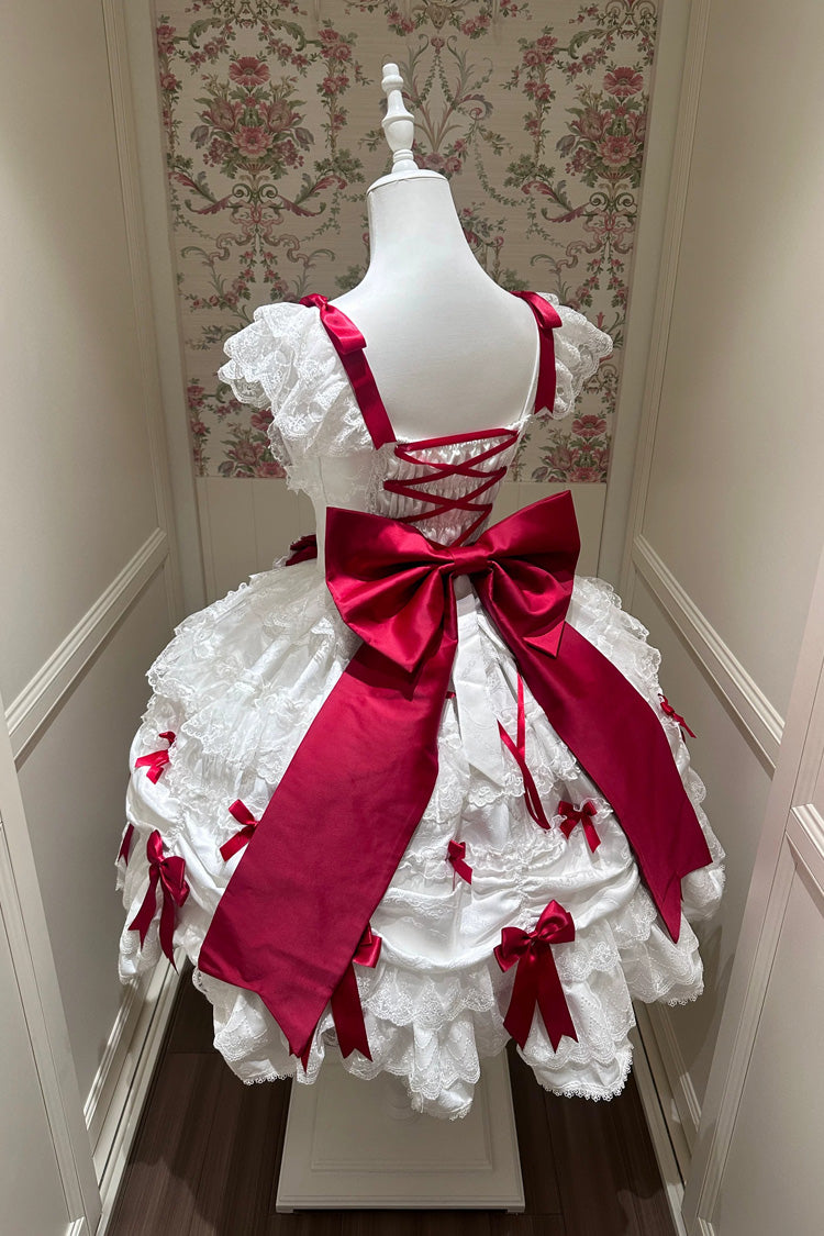 Lolita Jumper Skirt - Silk Satin Gift Box, 2 Colors, Square Collar, Ruffled, Layered - additional product view 3