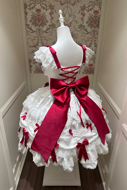 Lolita Jumper Skirt - Silk Satin Gift Box, 2 Colors, Square Collar, Ruffled, Layered - additional product view 3
