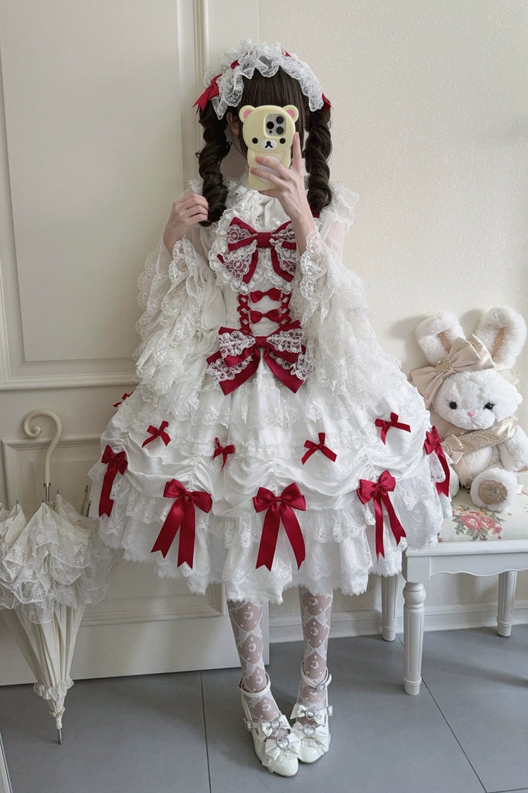 Lolita Jumper Skirt - Silk Satin Gift Box, 2 Colors, Square Collar, Ruffled, Layered - additional product view 4